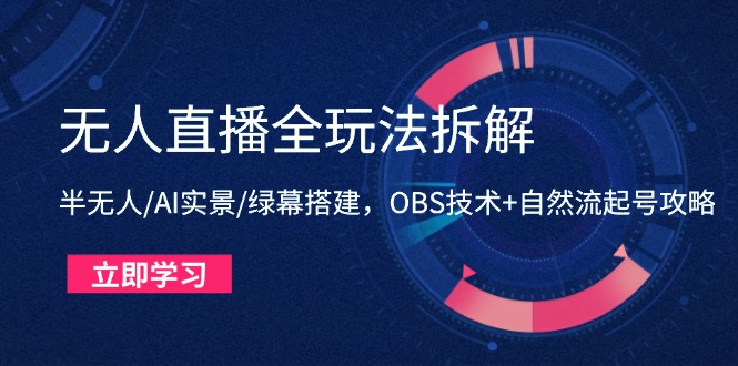无人直播全玩法拆解：半无人/AI实景/绿幕搭建，OBS技术+自然流起号攻略-灵创汇