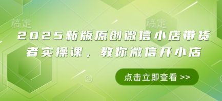 2025新版原创微信小店带货者实操课，教你微信开小店-灵创汇