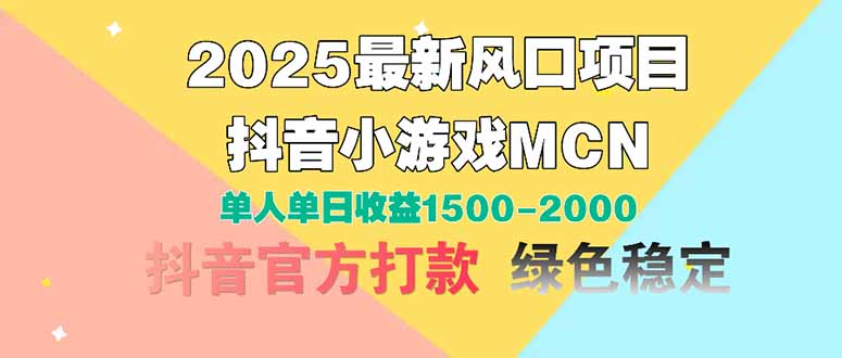 2025最新风口项目 抖音小游戏MCN 单人单日收益1500-2000+-灵创汇