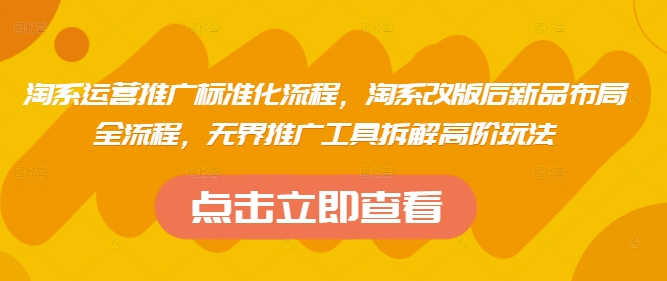淘系运营推广标准化流程，​淘系改版后新品布局全流程，无界推广工具拆解高阶玩法-灵创汇